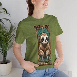 Stained Glass Sloth Tee, Cute Sloth Shirt, Colorful Animal Top, Fun Sloth Graphic Tee, Sloth Lover Gift, Sloth Print Unisex Tee