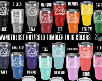 30 oz Tumbler for Hot and Cold Drinks, Adventure Tumbler Wanderlust for Outdoors Friend Gift Coffee Cup Coral Teal Purple Pink Red Orange
