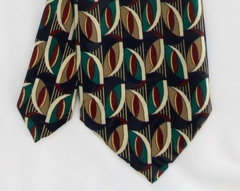 Geometric Necktie for Men, Wedding TIe, Christmas Gift for Him, Vintage Gift for Him, Beige Tie, Burgundy Tie, Green and Blue Tie | LiKol