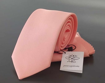 Peach Necktie Set for Wedding Pink Tie and Pocket Square Set for Groomsmen Apricot Necktie for Groom for Spring Wedding Peach Tie I LiKol