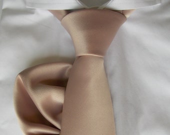 Champagne Satin Necktie Set, Wedding Groomsmen Tie with Pocket Square