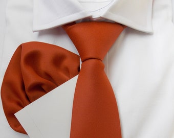 Burnt Orange Men's Tie, Bowtie and Pocket Square Set for Weddings, Orange Tie for Prom, Groomsmen Necktie Gift Set, Copper Necktie | LiKol