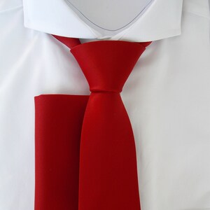 Red Necktie, Bowtie, Pocket Square Set, Handmade Menswear