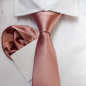 Rosy Brown Wedding Tie, Brandy Rose Men's Necktie, Copper Satin Tie, Dusty Rose Bowtie for Men, Fall Wedding Tie, Necktie for Boys | LiKol