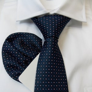 Dark Teal Blue Tie and Pocket Square Set for Weddings, Dark Blue Men&#39;s Necktie, Blue Polka Dot Tie for Prom , Gift for Him Tie Set | LiKol