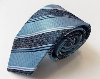 Blue Striped Necktie and Pocket Square Set, Handmade Menswear
