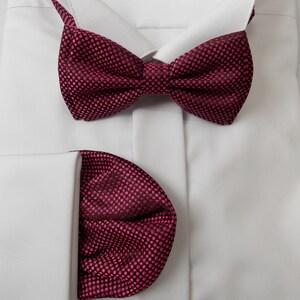 Cranberry Tie, Bowtie and Pocket Square Set for Weddings, Dark Pink Men's Necktie, Tie for Prom, Deep Rose Tie Set LiKol image 2