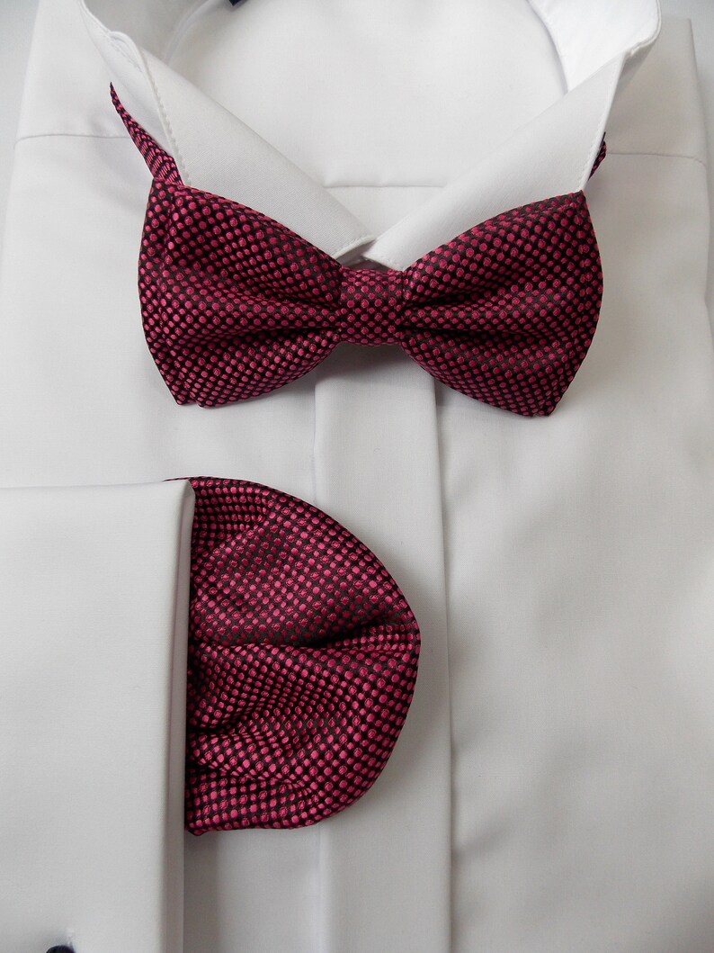 Cranberry Tie, Bowtie and Pocket Square Set for Weddings, Dark Pink Men's Necktie, Tie for Prom, Deep Rose Tie Set LiKol image 2