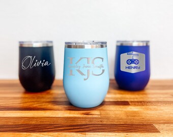 Personalized 12oz  Wine Tumbler, Engraved and Fully Custom - Great Gift for Friends, Co-workers, Employees, Bridesmaids, Weddings