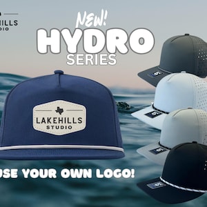 Premium Hydro Series-keps med 5 paneler och rep - Anpassad med massor av färg- och märkesalternativ - Använd din egen logotyp