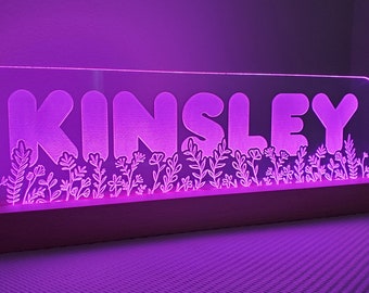 Flower Name -  Kid's LED Sign - Night Light with Personalized LED Sign - Great for Night Lights, Christmas, Birthday, and Children's Gifts