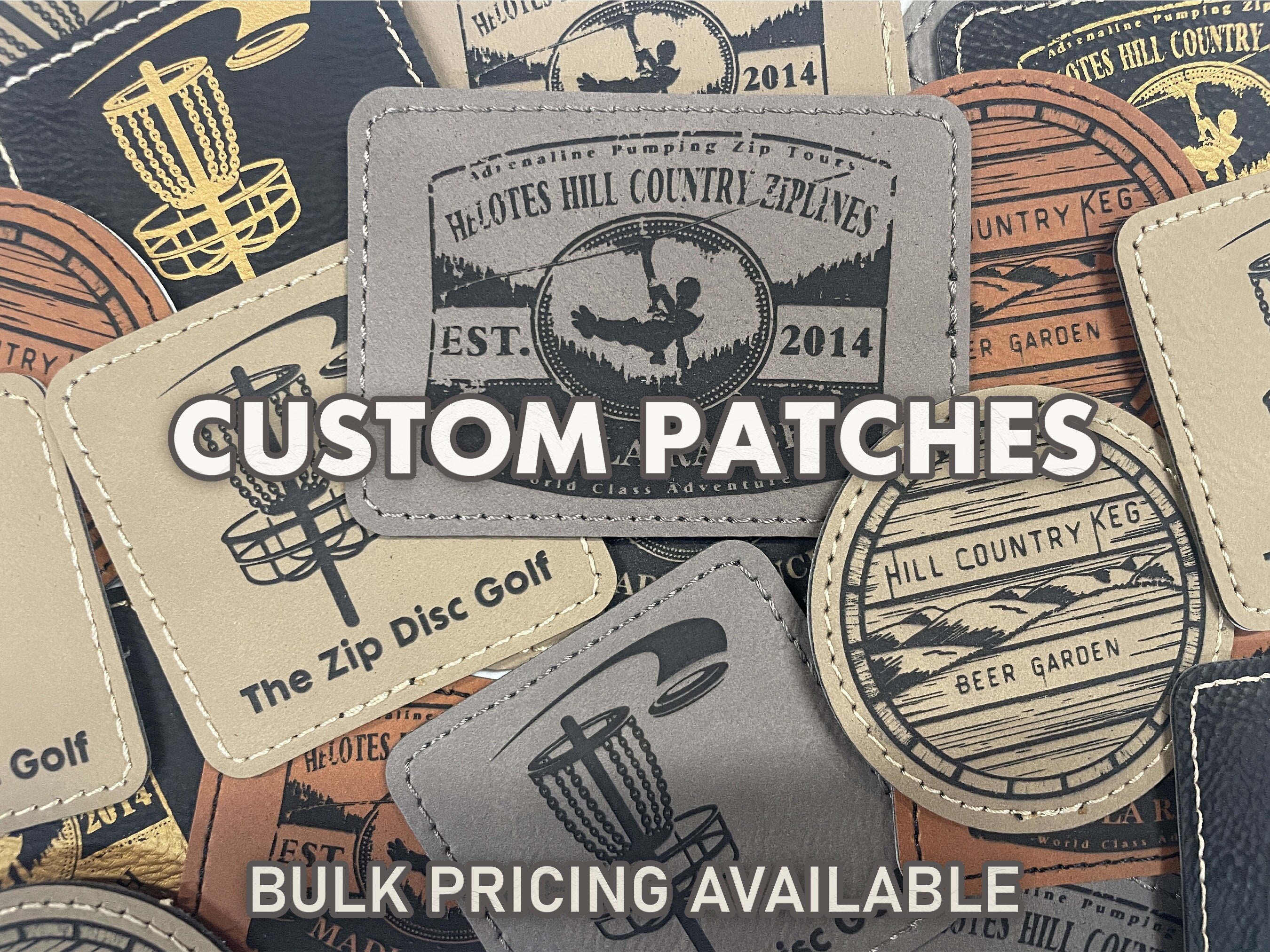 Bulk Custom Engraved Leatherette Patches with Adhesive Backing for