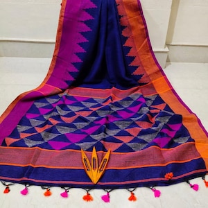 Linen Jamdhani weave Sarees