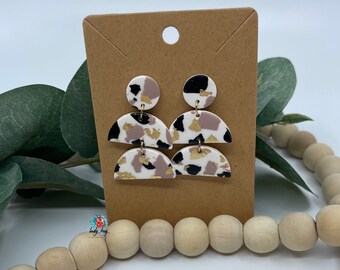 Neutral Mosaic Clay Earrings, Black Mosaic Clay Earrings, Polymer Clay Earrings, Handmade Clay Earrings, Hypoallergenic Earrings, Minimalist