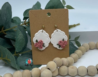 Rose Polymer Clay Earrings, Moroccan Clay Earrings with Rose Details, Minimalist Clay Earrings, Handmade Clay Earrings, Polymer Clay Earring