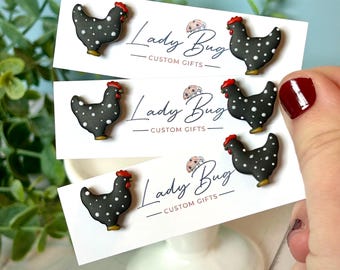 Spotted Hen Polymer Clay Earrings | Handmade Farm Jewelry | Stainless Steel Posts | Cute Animal Earrings | Homestead Jewelry | Chicken Studs