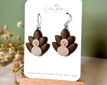 Turkey Earrings | Handmade Fall Jewelry | Thanksgiving Earrings | Polymer Clay Dangles | Lightweight Earrings | Autumn Statement Jewelry