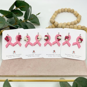 Breast Cancer Awareness Ribbon Clay Earrings, Polymer Clay Earrings, Awareness Ribbon Earrings, Clay Earrings, Breast Cancer Awareness
