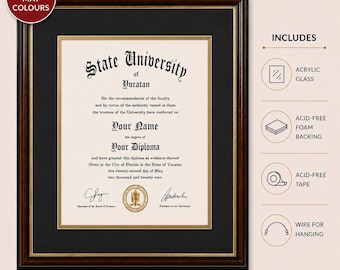 Walnut and Gold Wood University Frame for Degrees, Certificates, Photos