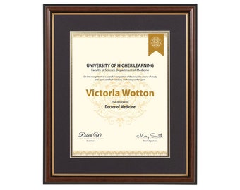 Walnut and Gold Wood Frame / Frame for Diplomas, Degrees, Photos / Acid-Free Matboard and Foamcore with Plexiglass