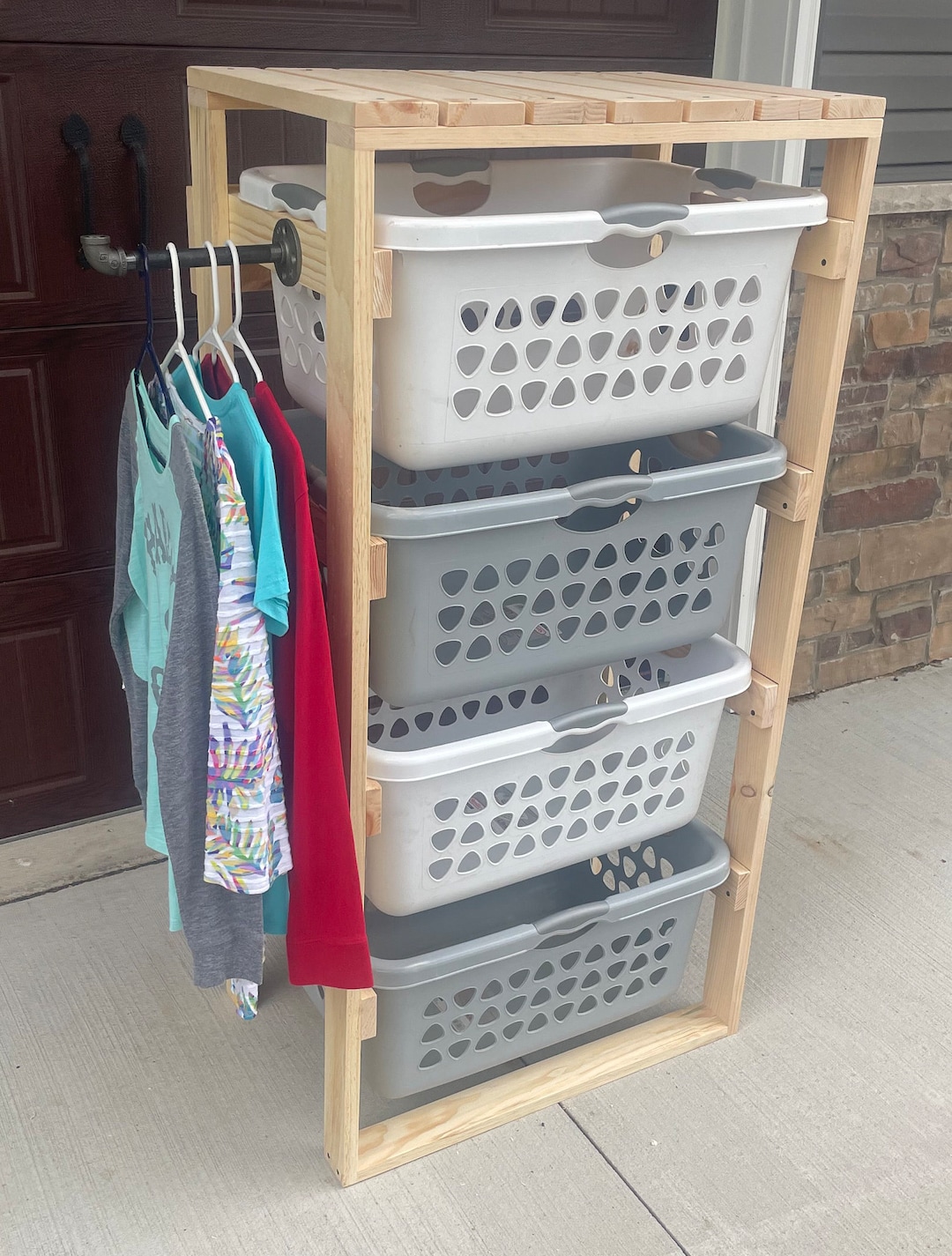 Laundry Basket Tower With Clothes Hanger Etsy