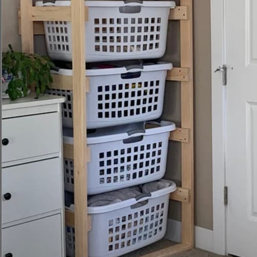 Rustic Wooden 3 Laundry Basket Holder Hamper Storage Etsy