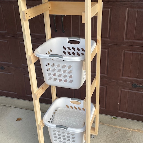 Rustic Wooden 3 Laundry Basket Holder Hamper Storage Etsy