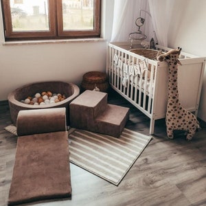 Climbing | Velvet Soft Dark Beige| Foam playset with a pool 90x30cm - 35,4 x 11,8in + 200 balls, indoor home playground