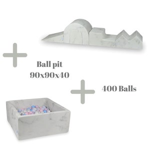 Climbing, Large foam set with pool 90x90x40cm - 35,4 x 35,4 x 15,7in + 400 balls, indoor home playground, 5 elements