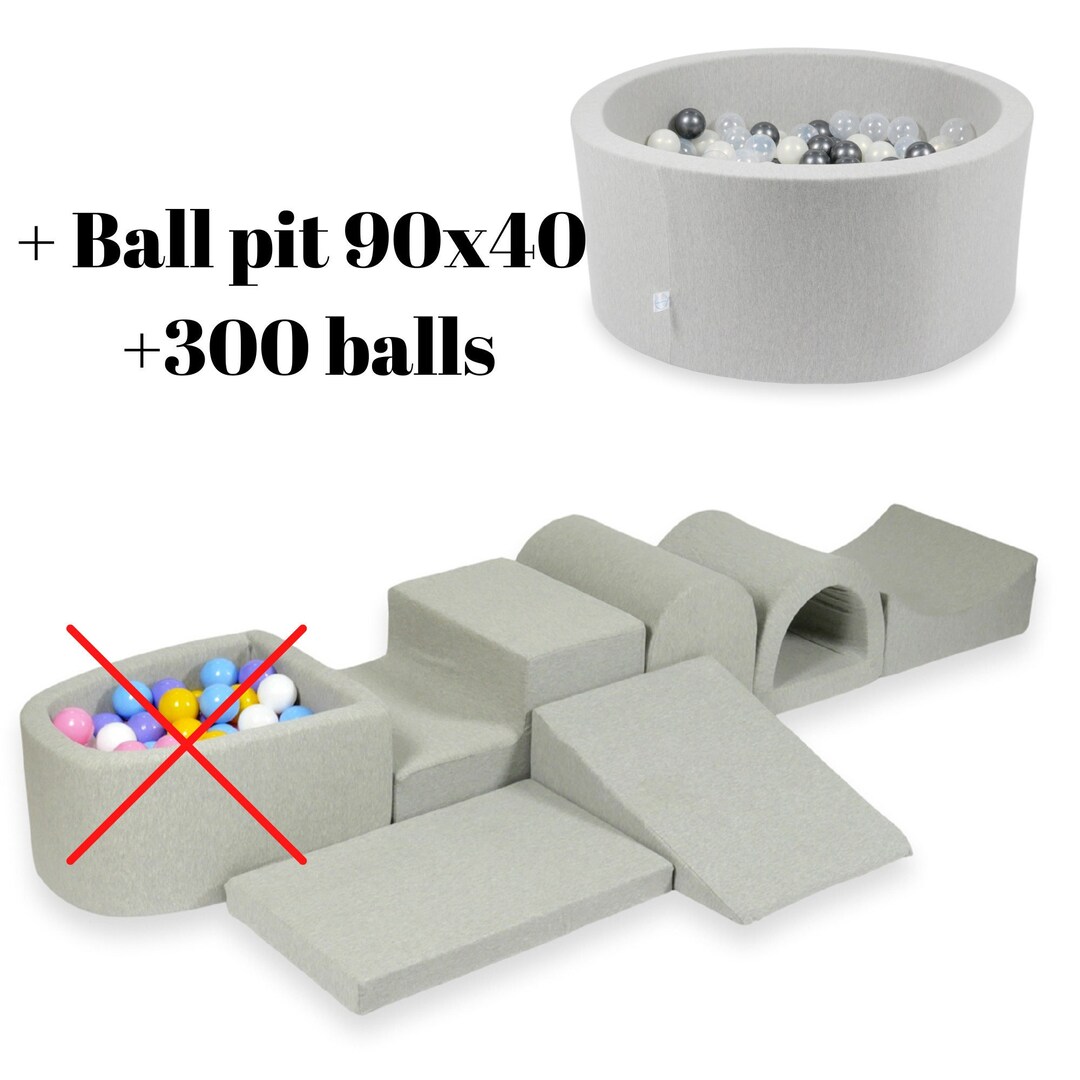 Beige Climbing Foam Play Set With Large Square Ball Pit 400 Balls Own Color  Mix Foam Playset Block Playset Indoor Playground Gym 