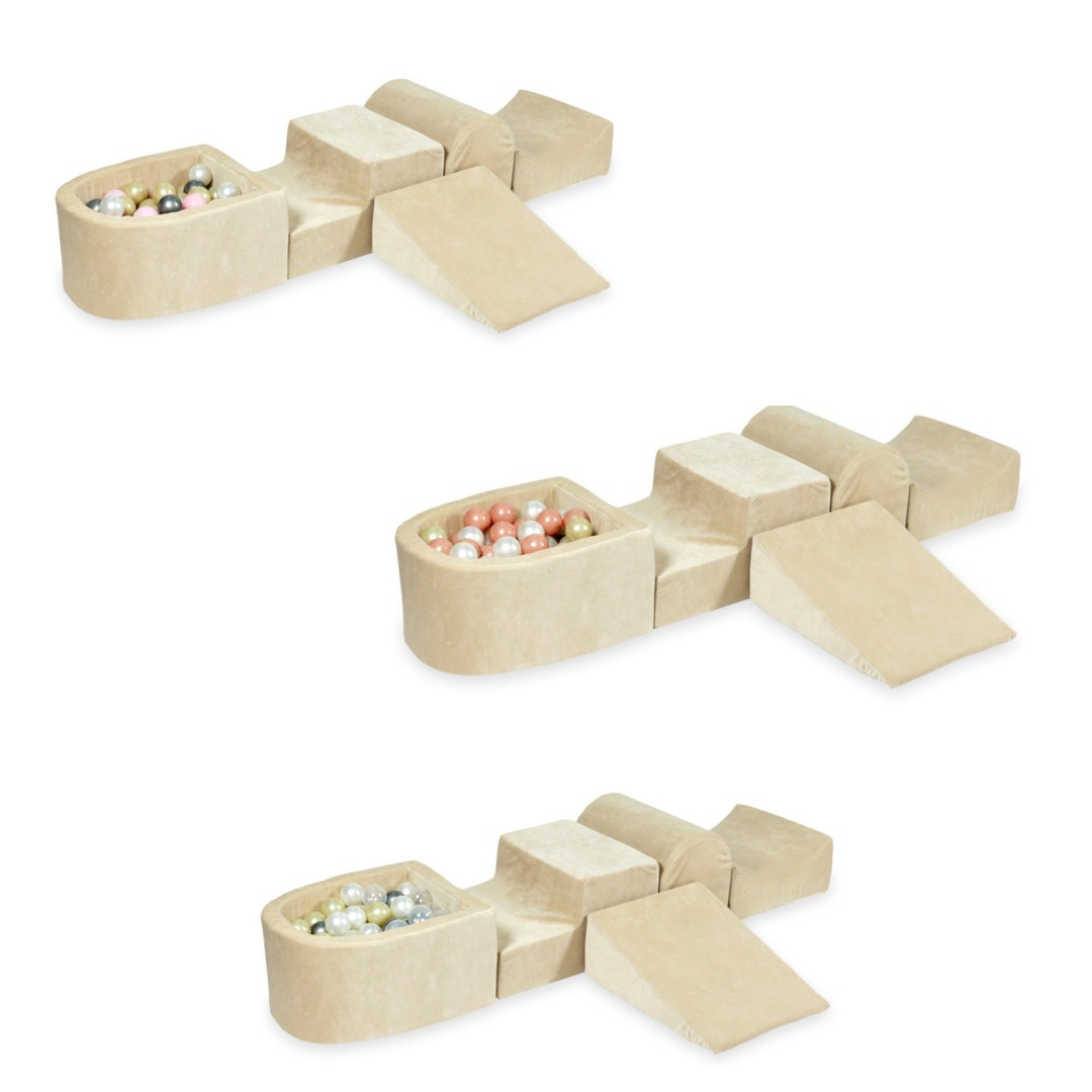 Piscine À Balles pour Enfants Mousse Côtelé Pour Motricité Bébé, gris foncé : beige Piscine À Balles pour Enfants Mousse Côtelé Pour Motricité Bébé, gris foncé : beige