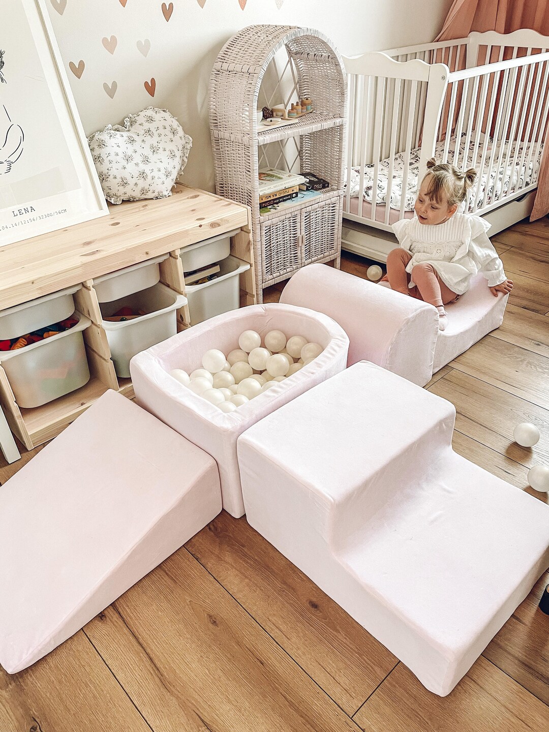 Climbing, Foam Play Set, Light Pink, Home Playground Gym, Ball Pit