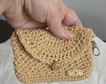 Refined Cotton Crochet Mini Purse ~Keychain Card Wallet with Button Closure