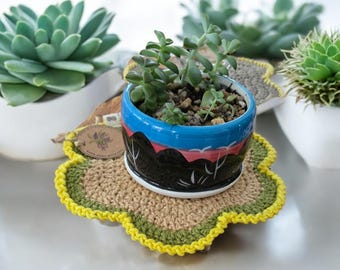 Crochet Daisy Coaster Set | Designer Grade Cotton Handcrafted Beverage & Plant Mats
