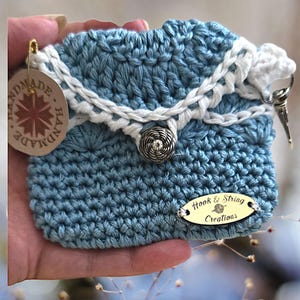 Carteira para cartões, porta-moedas com botão vintage em algodão. Pequena bolsa funcional Guarda com segurança pequenos acessórios ou cartões dentro da sua bolsa tote