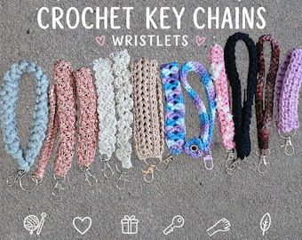 Crochet Wrist Strap Keychain in Designer Fiber ~ Key Fob,Aluminum Clasp ~ Various Length &Sizes (See more in description)