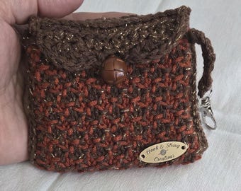 Refined Cotton Crochet Card Wallet  ~ Keychain Pouch with Button Closure