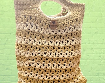 Refined Cotton Mesh Bag ~ Top Handle Crochet Beach or Market Tote.