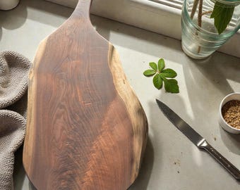 Live Edge Black Walnut Charcuterie Board | Unique Organic Paddle Style