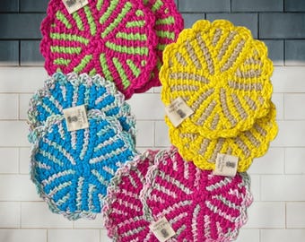 Minimal Cotton Crochet Coaster | Refined Modern Drink Coaster | Mug Mats with Cork Backing