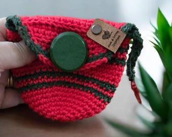 Notions Pouch ~ Refined Cotton Crochet KeyChain Card Wallet with Button Closure