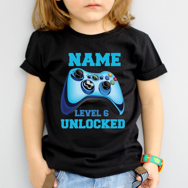 Gamer Kids Birthday Shirt,Video Game Lover Kids Shirt,Custom Name and Level Gamer Tee,Game Console Shirt,Gaming T-Shirt,Gamer Birthday Tee