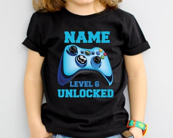Gamer Kids Birthday Shirt,Video Game Lover Kids Shirt,Custom Name and Level Gamer Tee,Game Console Shirt,Gaming T-Shirt,Gamer Birthday Tee
