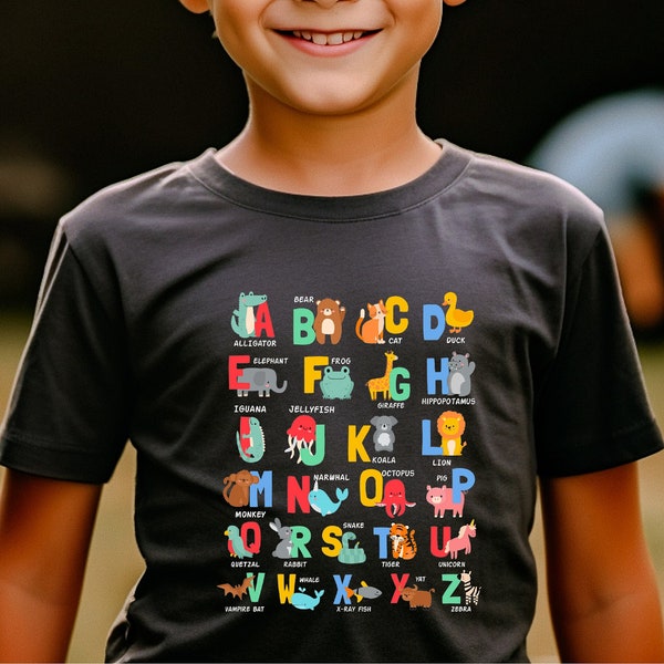 Animal Alphabet Shirt, Kindergarten Shirt, Cute Alphabet Animals T-Shirt, Animals with All Letters Toddler Shirt, Cute Pre-school Shirt