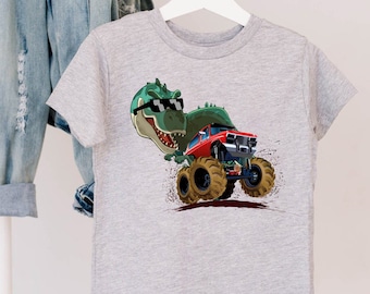 Monster Truck and Cool Dinosaur Shirt,Monster Truck T-Shirt Kids,Birthday Gift For Boys,Truck Lover Kid Gift,Monster Truck and T-Rex Toddler