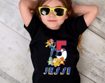 Custom Pokemon Birthday Shirt,Personalized Name Age Birthday Shirt,Personalized Kid Birthday T-Shirt,Custom Pokemon Pikachu Birthday Shirt