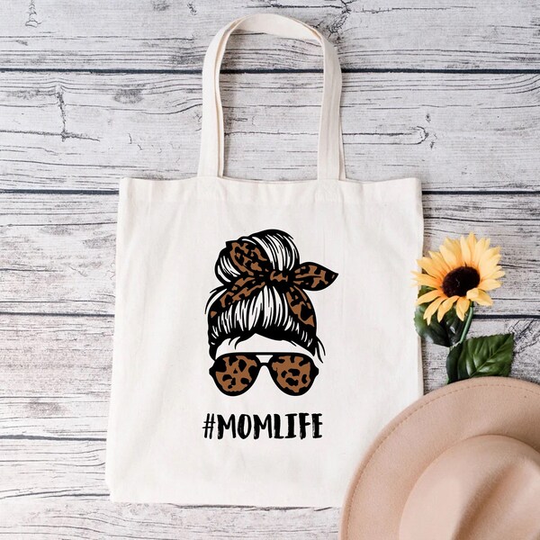Momlife Tote Bag,Mothers Day Tote Bag,Reusable Shopping Bag,Eco Friendly Grocery Tote,Mother Day Gift,Gift for Mom,Messy Bun Mom Tote Bag