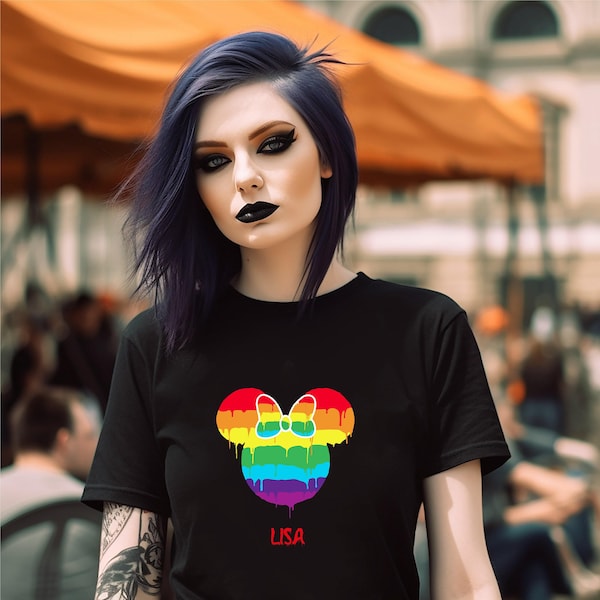 Custom Pride T-Shirt: Rainbow Mickey and Minnie - Trans Rights Ally