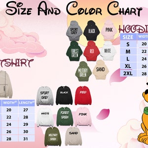 the size and color chart for winnie the pooh hoodie