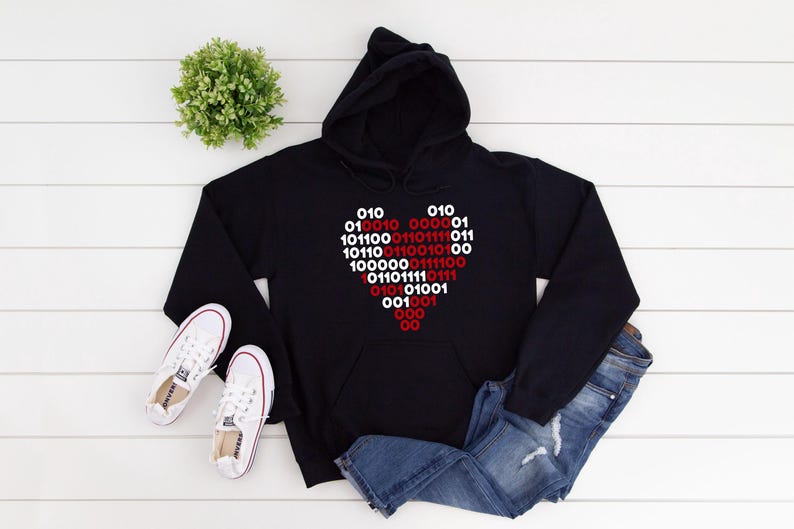 Binary Code Heart Sweatshirt - Computer Geek Love Shirt - Love or Not Tee afbeelding 3